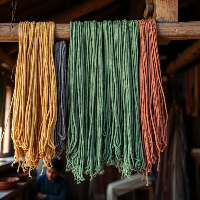 Hand-dyed wool skeins in a Kathmandu workshop